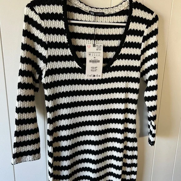 Zara Monochrome Striped Long Sleeve Dress - Picture 4 of 5